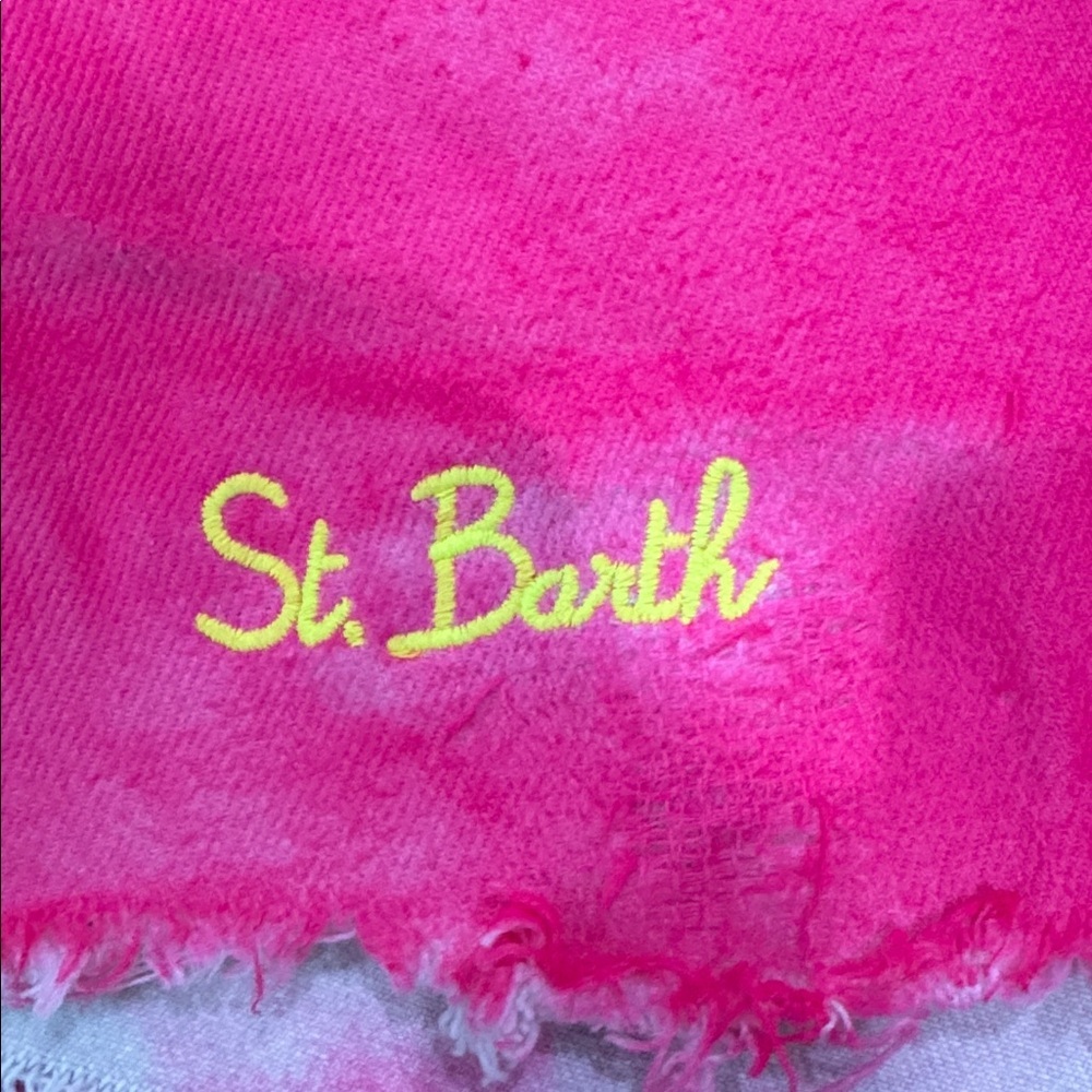 St. Barth Girls Pink Tie-Dye Denim Shorts w/ Bow Belt | Resort Chic - Picture 5 of 5